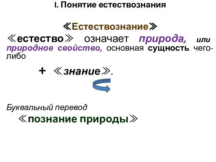 I. Понятие естествознания ≪Естествознание≫ ≪естество≫ означает природа, или природное свойство,