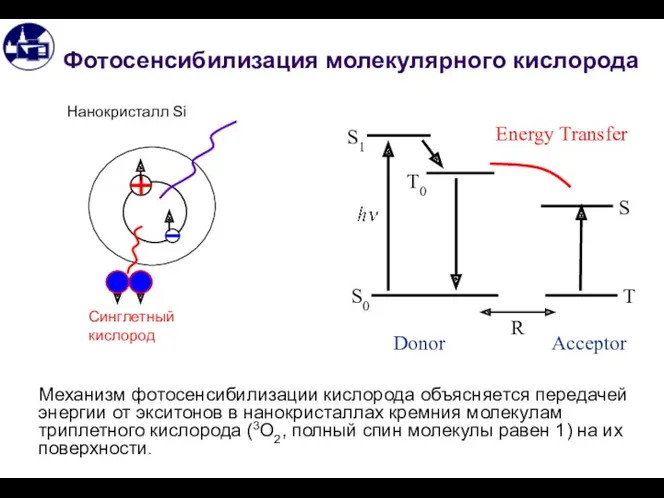 Фотосенсибилизация молекулярного кислорода Механизм фотосенсибилизации кислорода объясняется передачей энергии от