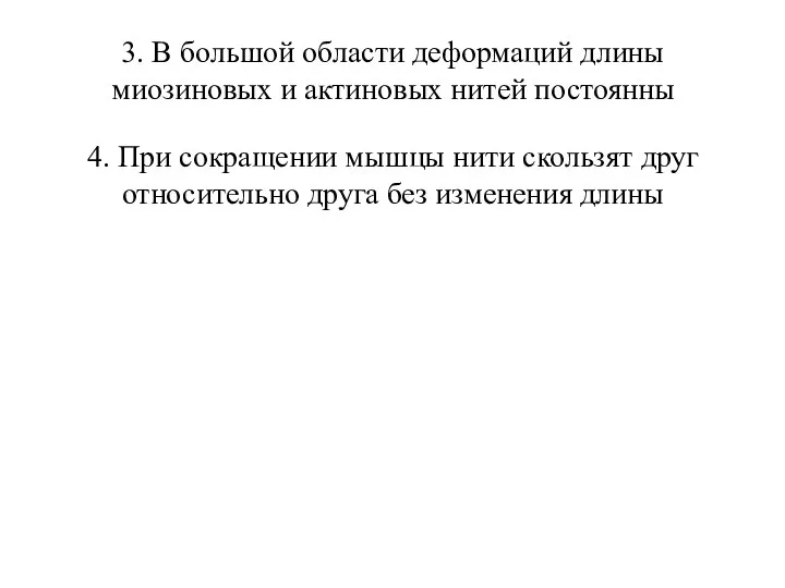 3. В большой области деформаций длины миозиновых и актиновых нитей