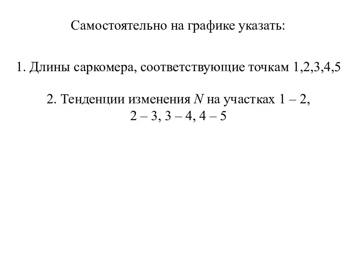 Самостоятельно на графике указать: 1. Длины саркомера, соответствующие точкам 1,2,3,4,5