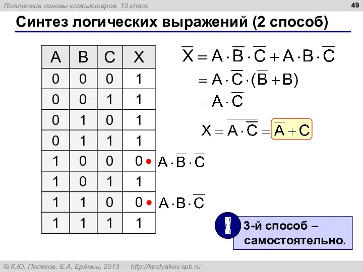 Синтез логических выражений (2 способ)