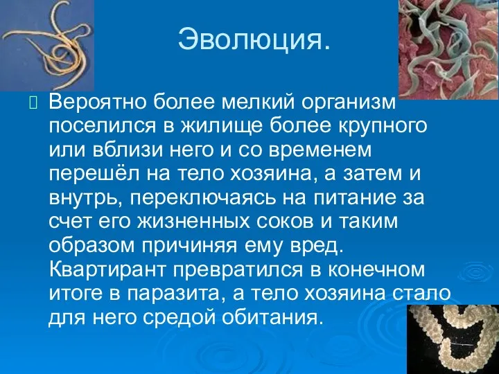 Эволюция. Вероятно более мелкий организм поселился в жилище более крупного