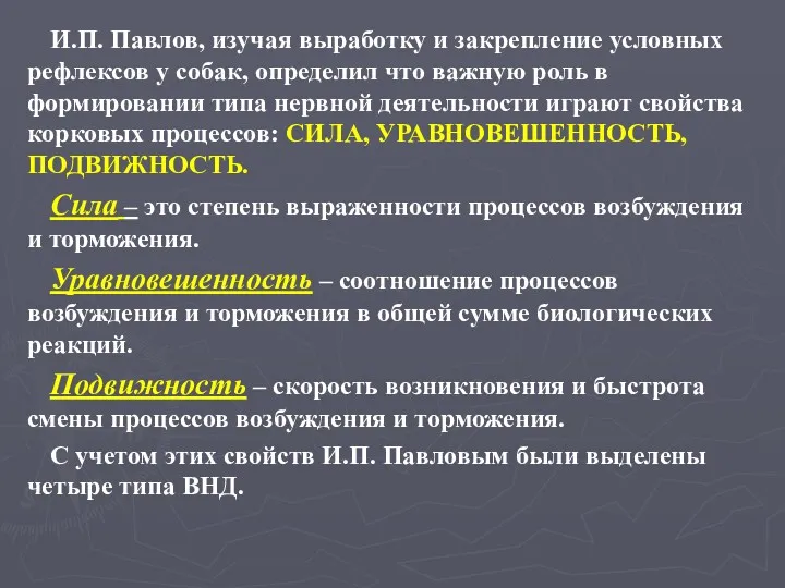 И.П. Павлов, изучая выработку и закрепление условных рефлексов у собак,