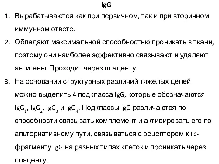 Вырабатываются как при первичном, так и при вторичном иммунном ответе.