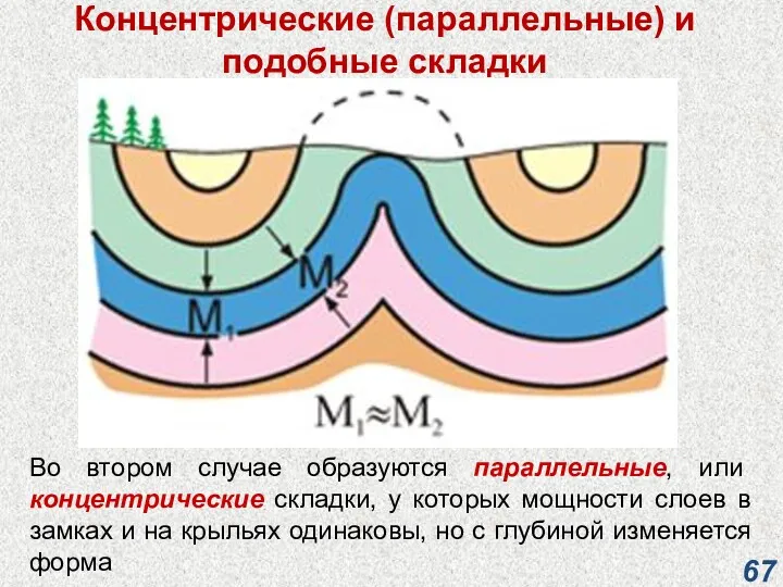 Концентрические (параллельные) и подобные складки Во втором случае образуются параллельные,