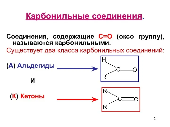 Карбонильные соединения. Соединения, содержащие С=О (оксо группу), называются карбонильными. Существует