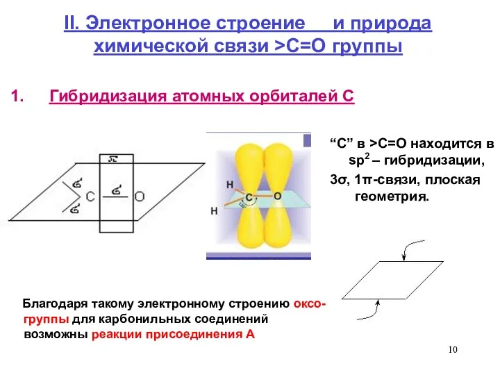 II. Электронное строение и природа химической связи >C=O группы Гибридизация