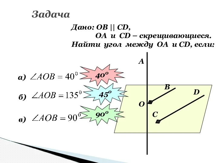 Задача Дано: ОВ || СD, ОА и СD – скрещивающиеся.