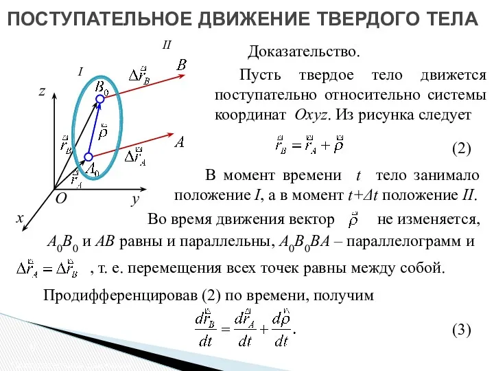 ПОСТУПАТЕЛЬНОЕ ДВИЖЕНИЕ ТВЕРДОГО ТЕЛА Поступательное движение Пусть твердое тело движется