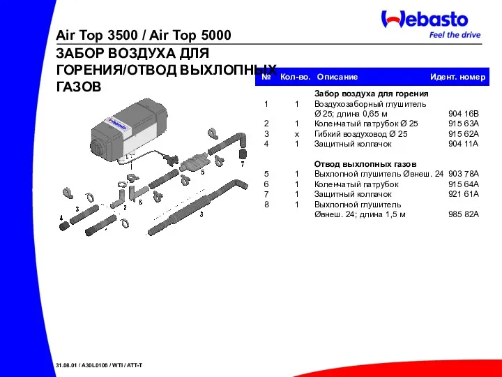 Забор воздуха для горения Воздухозаборный глушитель Ø 25; длина 0,65