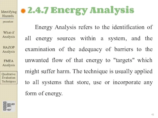 Identifying Hazards ▀▀▀▀▀▀▀▀▀▀▀▀ procedure Energy Analysis refers to the identification