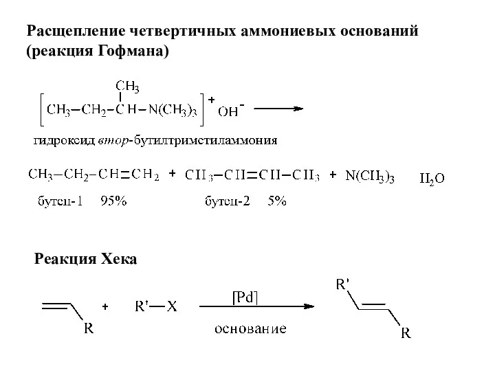 Расщепление четвертичных аммониевых оснований (реакция Гофмана) Реакция Хека