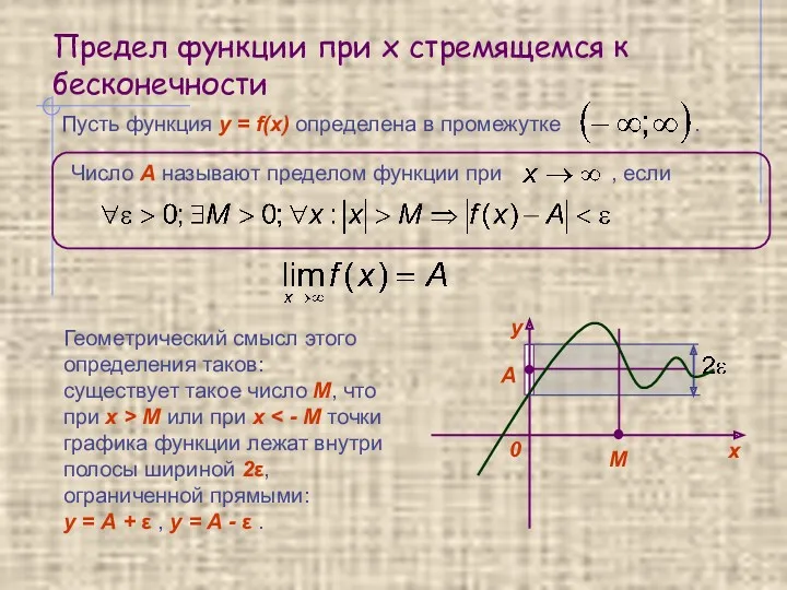 Предел функции при x стремящемся к бесконечности Пусть функция y