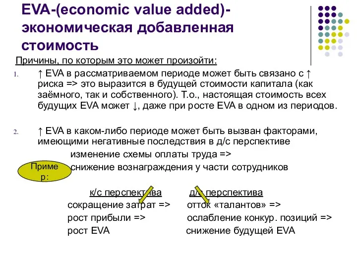 EVA-(economic value added)-экономическая добавленная стоимость Причины, по которым это может