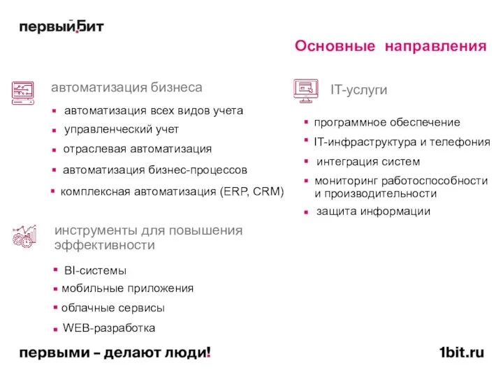 Основные направления автоматизация всех видов учета автоматизация бизнеса инструменты для