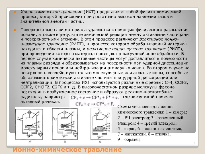 Ионно-химическое травление Ионно-химическое травление (ИХТ) представляет собой физико-химический процесс, который