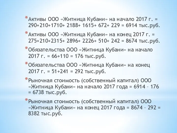 Активы ООО «Житница Кубани» на начало 2017 г. = 290+210+1710+