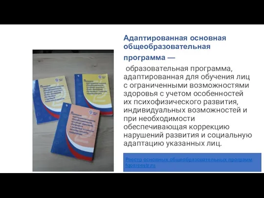 Адаптированная основная общеобразовательная программа — образовательная программа, адаптированная для обучения