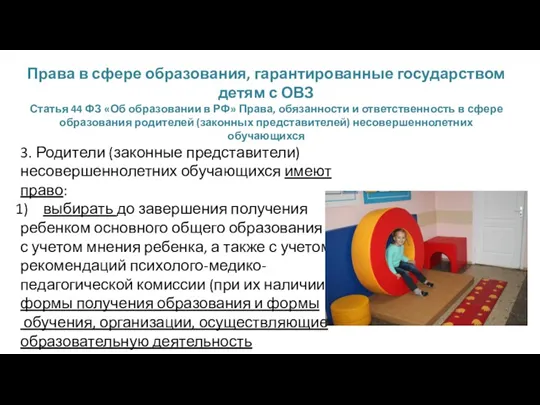 Права в сфере образования, гарантированные государством детям с ОВЗ Статья