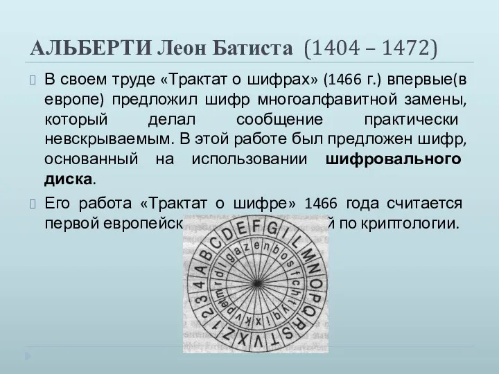 АЛЬБЕРТИ Леон Батиста (1404 – 1472) В своем труде «Трактат