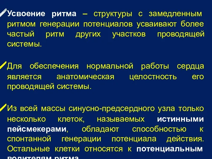 Усвоение ритма – структуры с замедленным ритмом генерации потенциалов усваивают