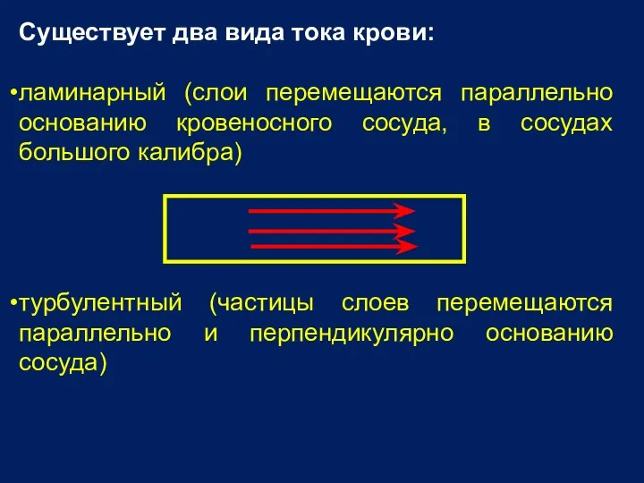 Существует два вида тока крови: ламинарный (слои перемещаются параллельно основанию