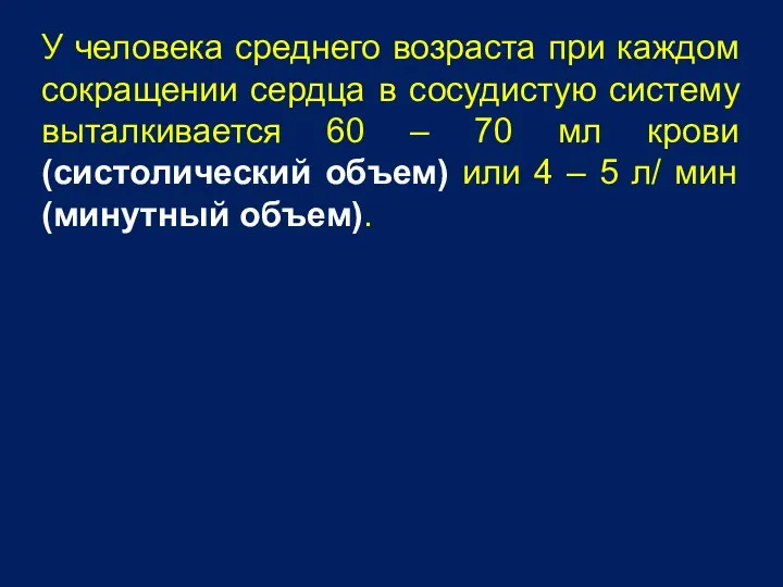 У человека среднего возраста при каждом сокращении сердца в сосудистую