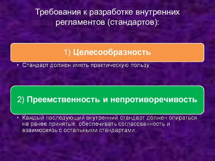 Требования к разработке внутренних регламентов (стандартов):