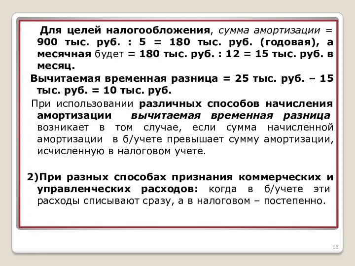 Для целей налогообложения, сумма амортизации = 900 тыс. руб. :