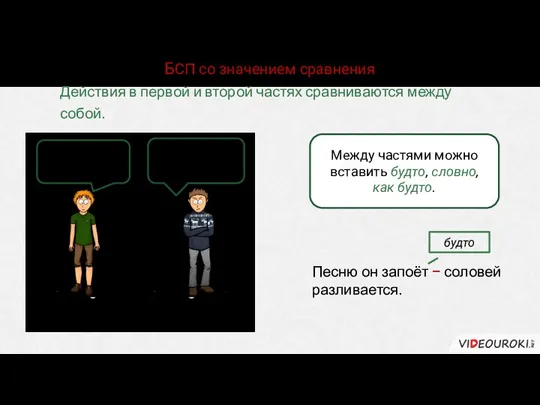 БСП со значением сравнения Действия в первой и второй частях