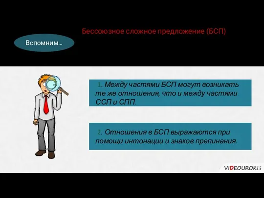 Бессоюзное сложное предложение (БСП) – это предложение, части которого связаны