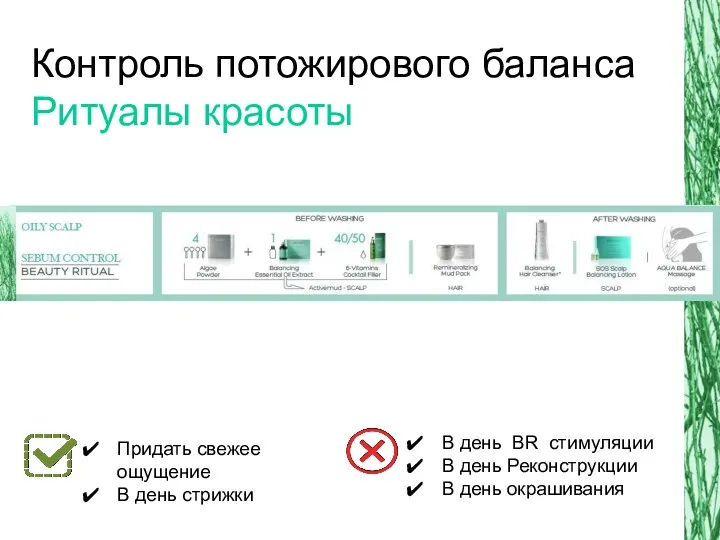 Контроль потожирового баланса Ритуалы красоты Придать свежее ощущение В день стрижки В день