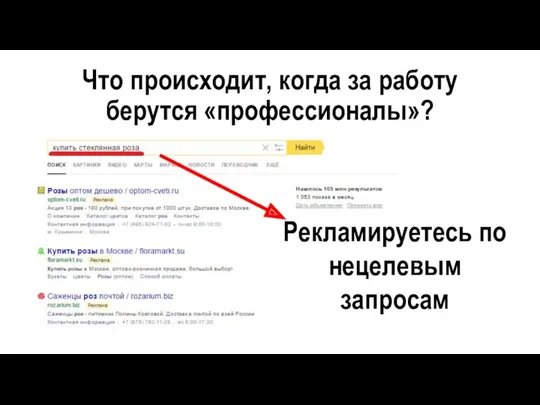 Что происходит, когда за работу берутся «профессионалы»? Рекламируетесь по нецелевым запросам