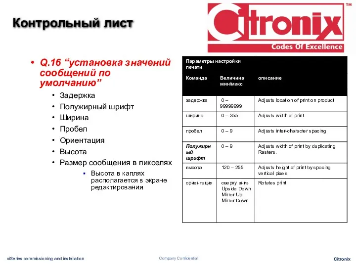 Контрольный лист Q.16 “установка значений сообщений по умолчанию” Задержка Полужирный