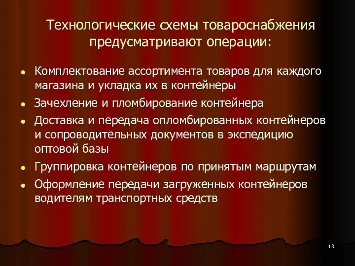 Технологические схемы товароснабжения предусматривают операции: Комплектование ассортимента товаров для каждого