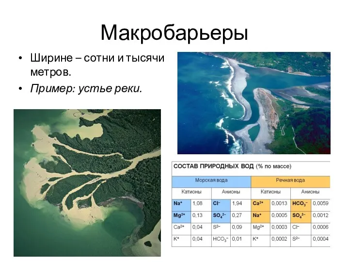 Макробарьеры Ширине – сотни и тысячи метров. Пример: устье реки.