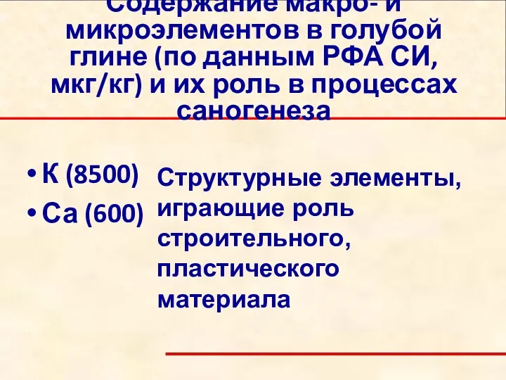 К (8500) Са (600) Структурные элементы, играющие роль строительного, пластического