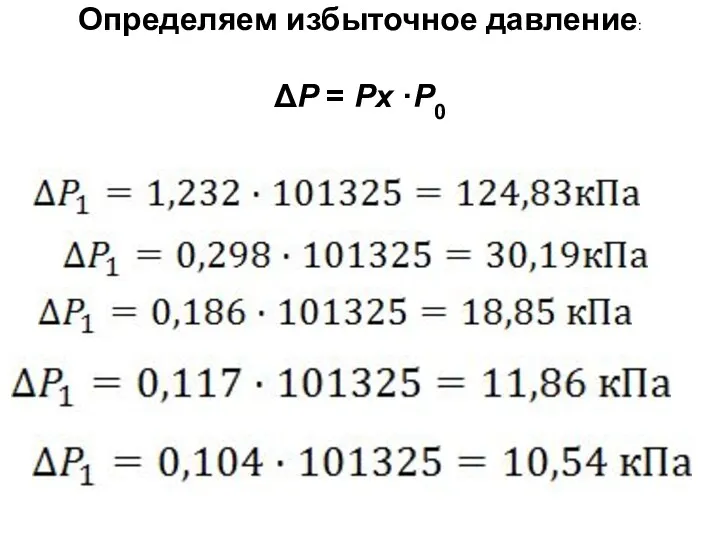 ΔP = Px ·P0 Определяем избыточное давление: