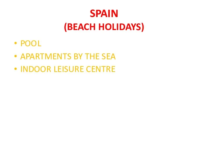 SPAIN (BEACH HOLIDAYS) POOL APARTMENTS BY THE SEA INDOOR LEISURE CENTRE
