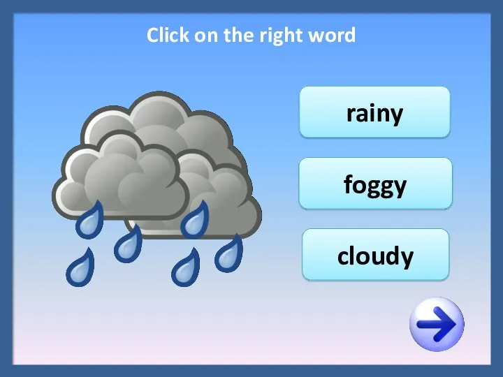 rainy foggy cloudy Click on the right word