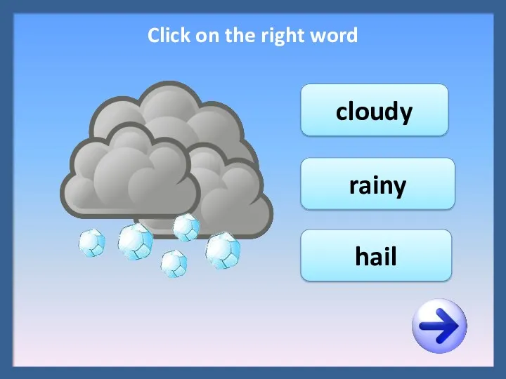 hail rainy cloudy Click on the right word