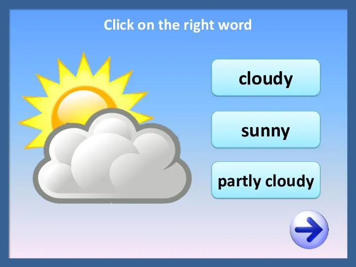 partly cloudy sunny cloudy Click on the right word