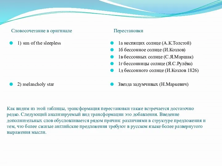 Как видим из этой таблицы, трансформация перестановки также встречается достаточно