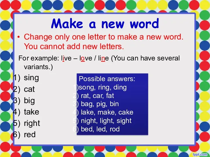 Make a new word Change only one letter to make