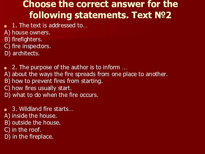 Choose the correct answer for the following statements. Text №2