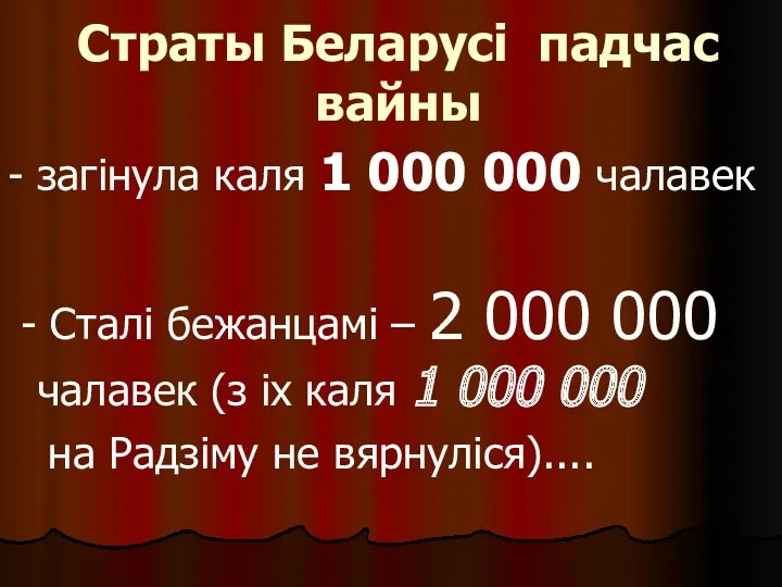 Страты Беларусі падчас вайны - загінула каля 1 000 000