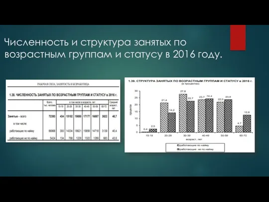 Численность и структура занятых по возрастным группам и статусу в 2016 году.