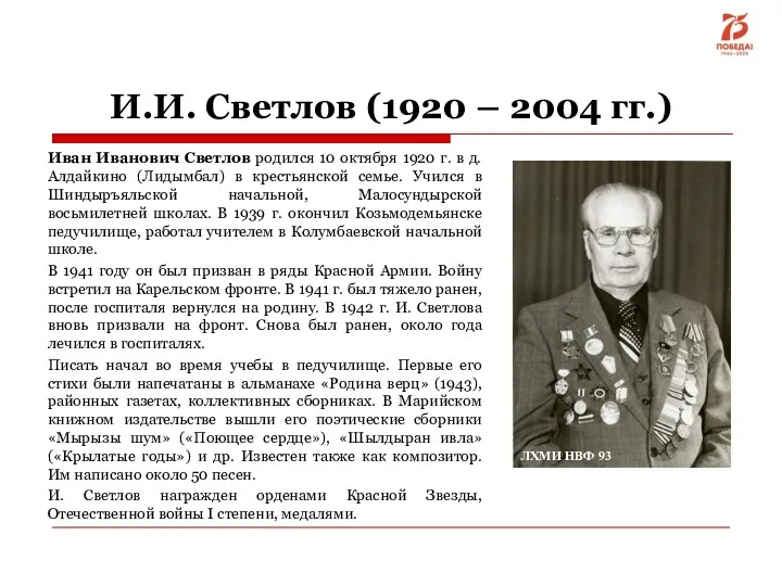 И.И. Светлов (1920 – 2004 гг.) Иван Иванович Светлов родился