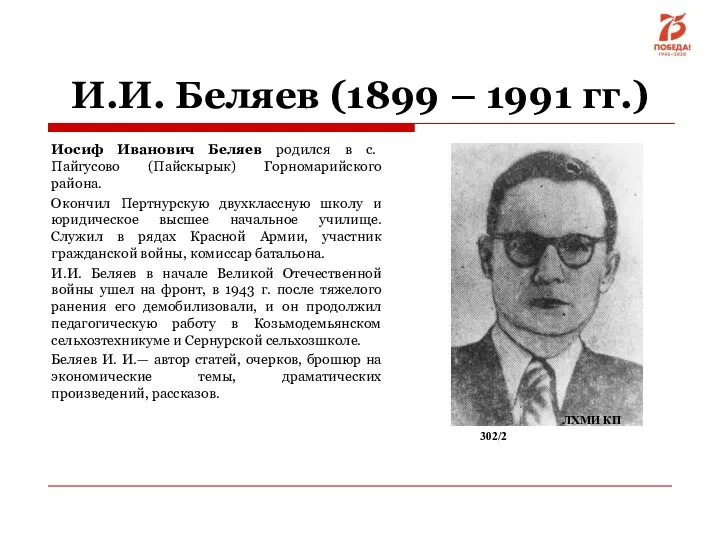 И.И. Беляев (1899 – 1991 гг.) Иосиф Иванович Беляев родился