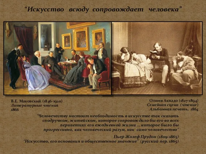 “Искусство всюду сопровождает человека” В.Е. Маковский (1846-1920) Литературные чтения 1866